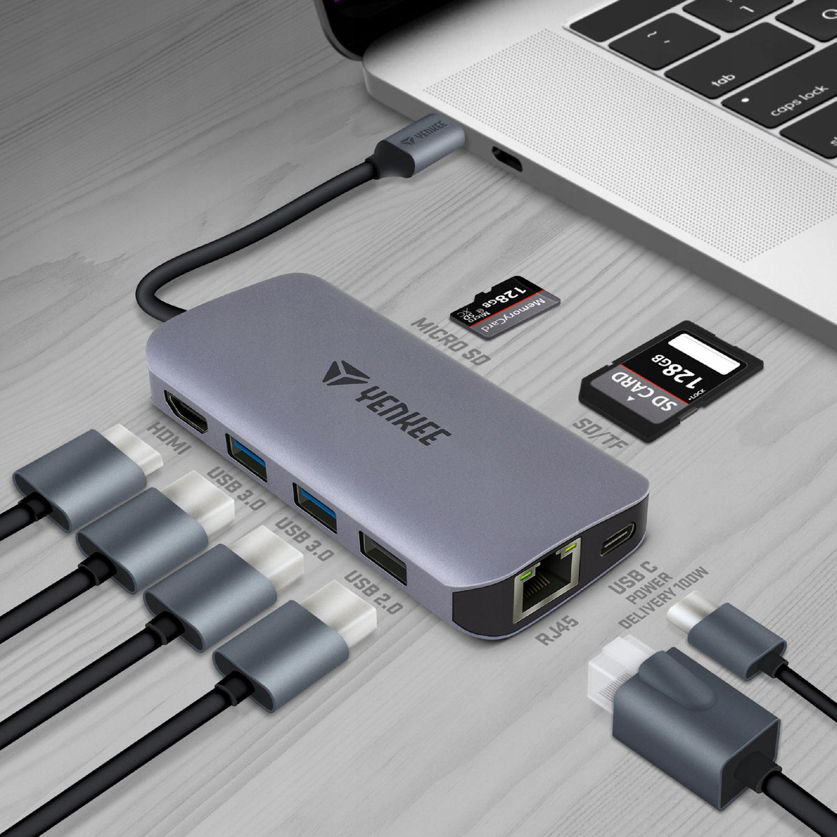 8in1 USB C USB 2.0 USB 3.0 Ethernet SD Slot Micro SD Multiport Adapter Packaging status original