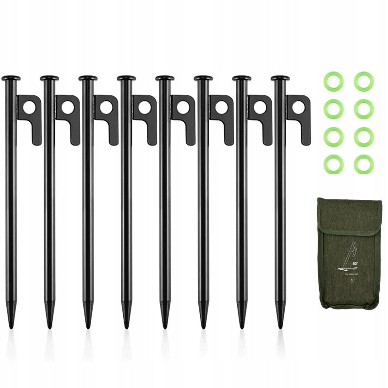 8pcs Steel Tent Herrings with Fluorescent Markers Camping