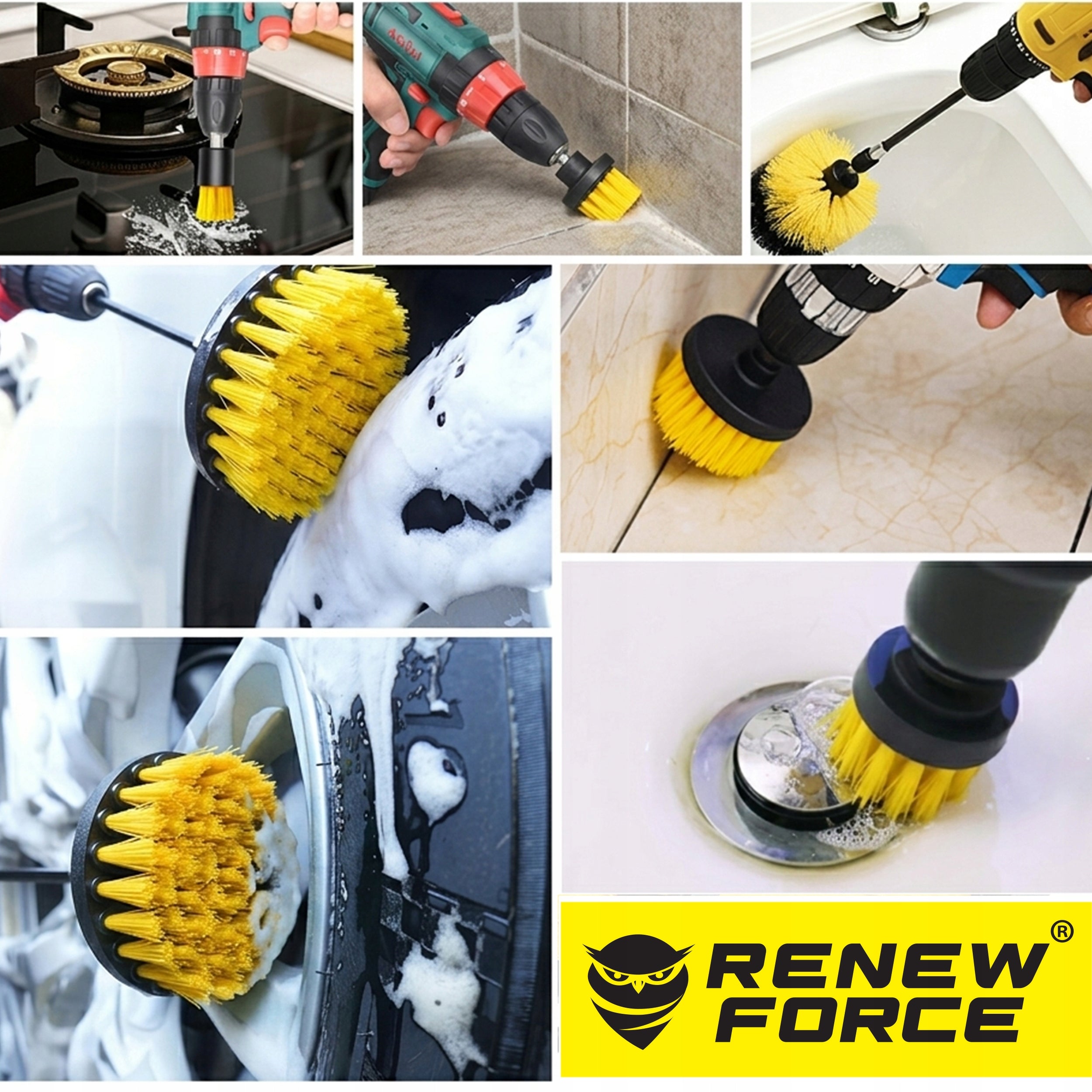 8x CLEANING BRUSHES FOR SCREWDRIVER DRILL. FOR CLEANING RUGS Manufacturer code WIELOZADANIOWE ZESTAW SZCZOTEK DO TAPICERKI