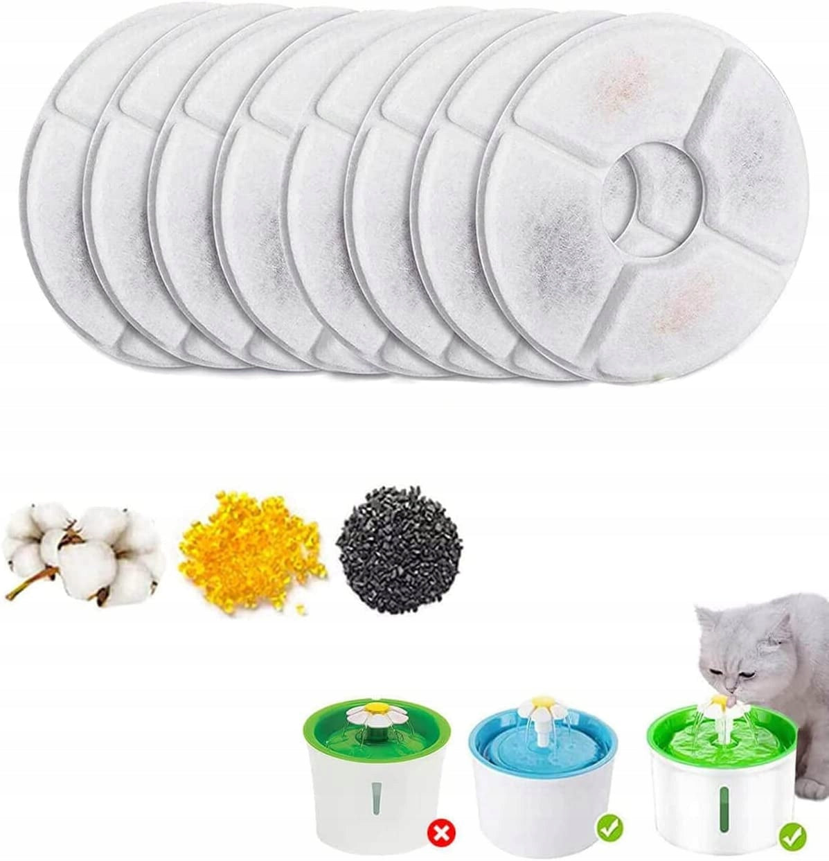 8x FILTERS FOR DRINKER FOUNTAINS FOR CAT DOG ANIMALS