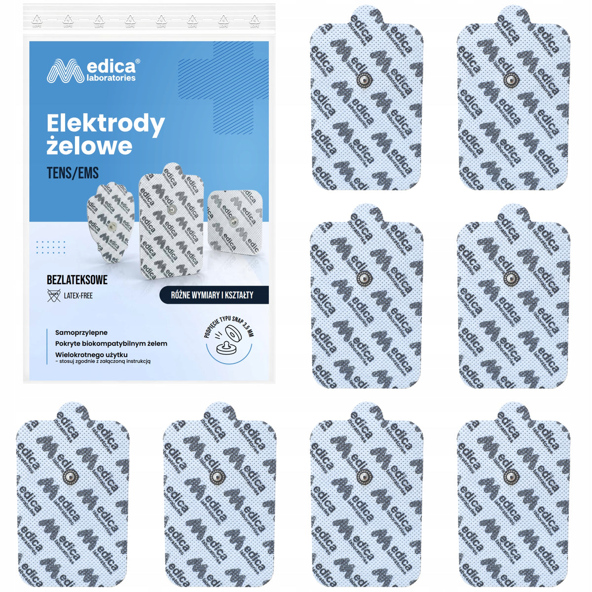 8x GEL ELECTRODES FOR ELECTROSTIMULATION 9x6 PADS TENS EMS (SNAP)