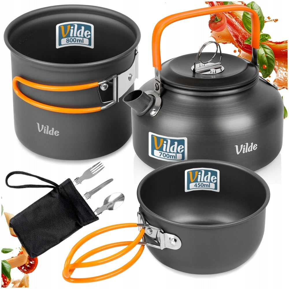 8x Hiking Dishes Camping Picnic Pot Saucer Kettle Cutlery
