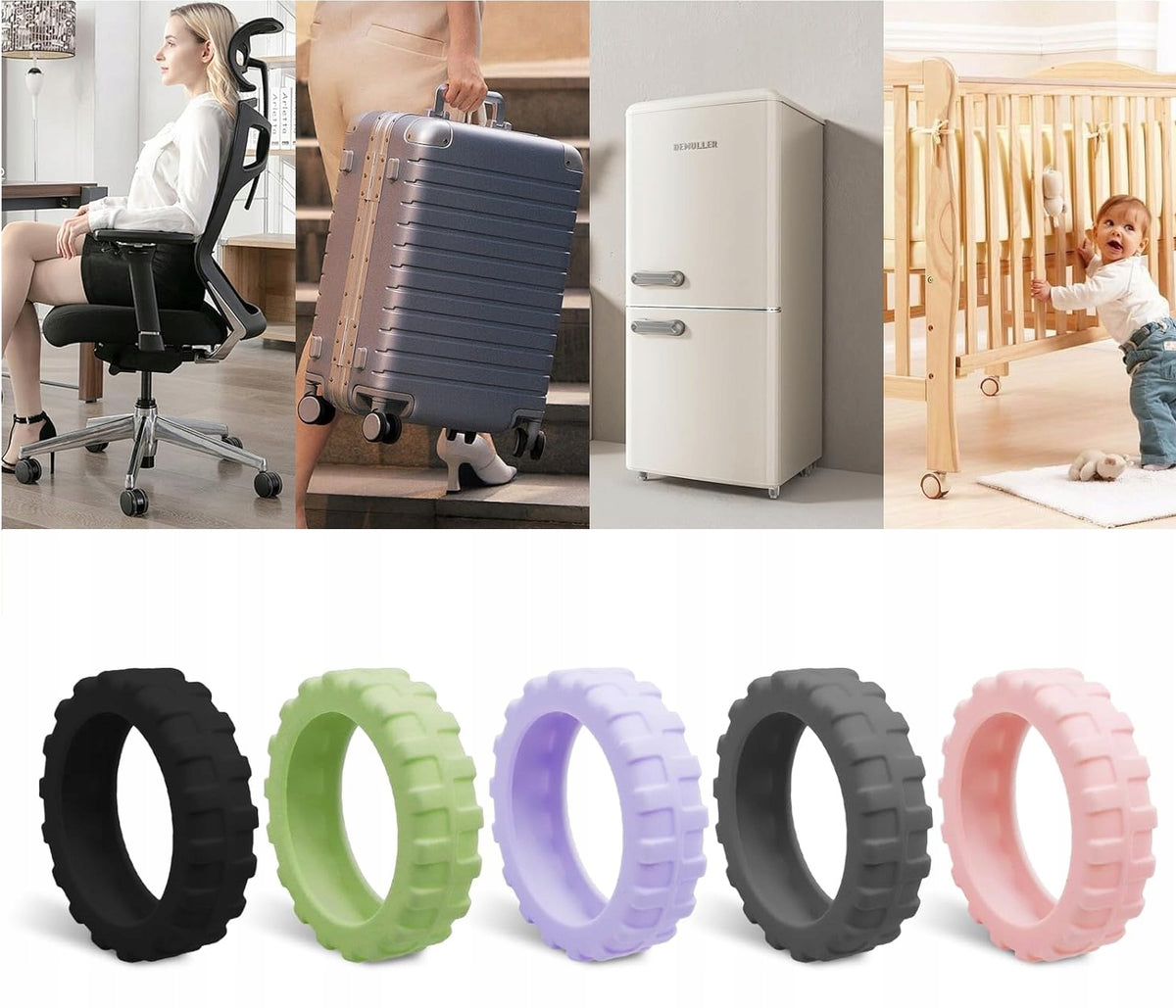 8x LUGGAGE WHEEL PROTECTOR SILICONE SUITCASE WHEEL COVERS 5,5cm Color black