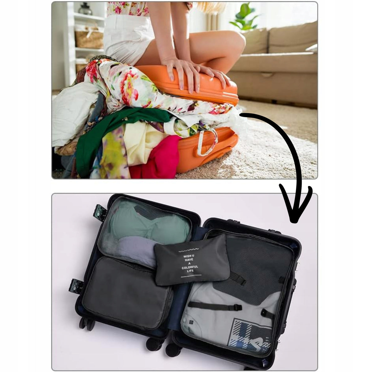8x TRAVEL ORGANIZER for suitcase COMPRESSION PACKING SET NAVY BLUE Color black