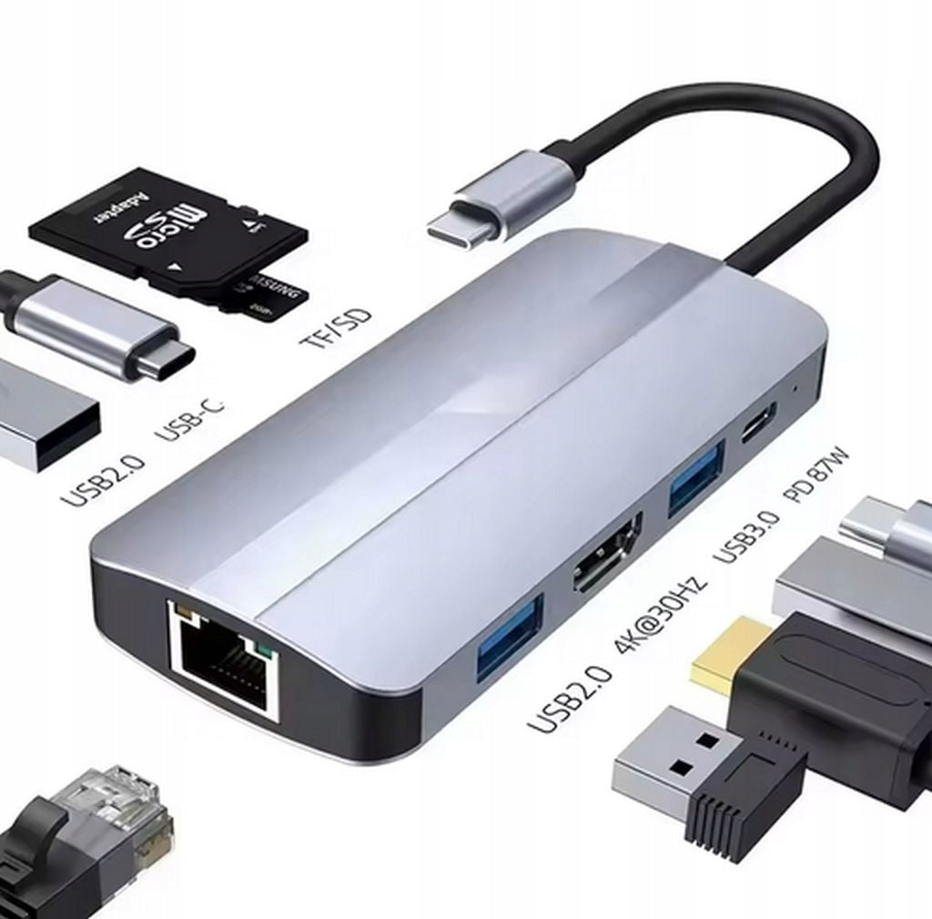 9 IN 1 USB-C HUB ADAPTER - HDMI 4K RJ45 SD TF PD 87W DOCKING STATION