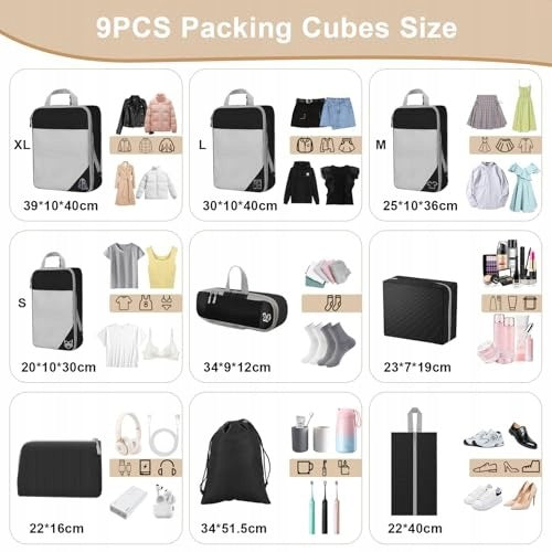 9-PIECE COMPRESSION ORGANIZER SET ANKLE CASE FOR Color multicolor
