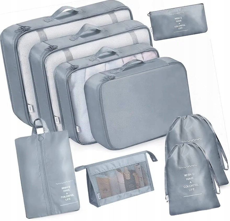 9-Piece Tourist Organizer Set for Suitcase Grey
