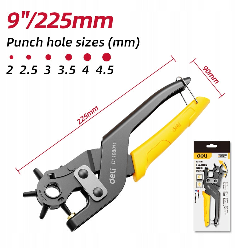 9" Rotary Leather Punch Deli Tools 6 Holes Leather Pliers Manufacturer code EDL108011-MX-01
