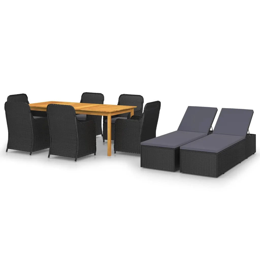 Garten-Essmöbel-Set, 9-teilig, schwarz 
