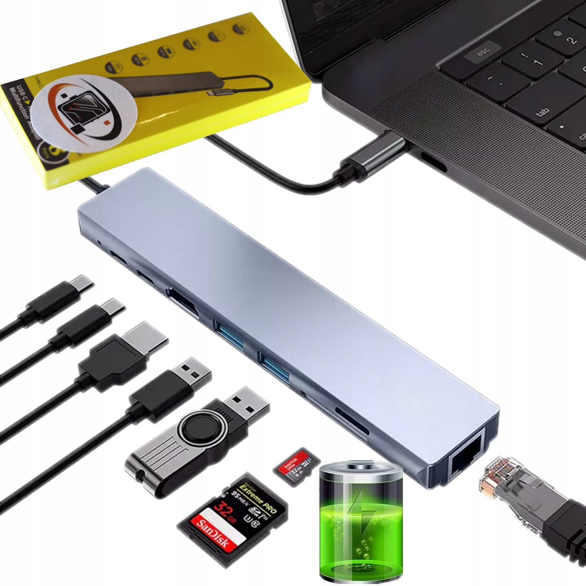 9-in-1 USB-C Hub Adapter - HDMI 4K, LAN - MacBook Pro/Air Compatible