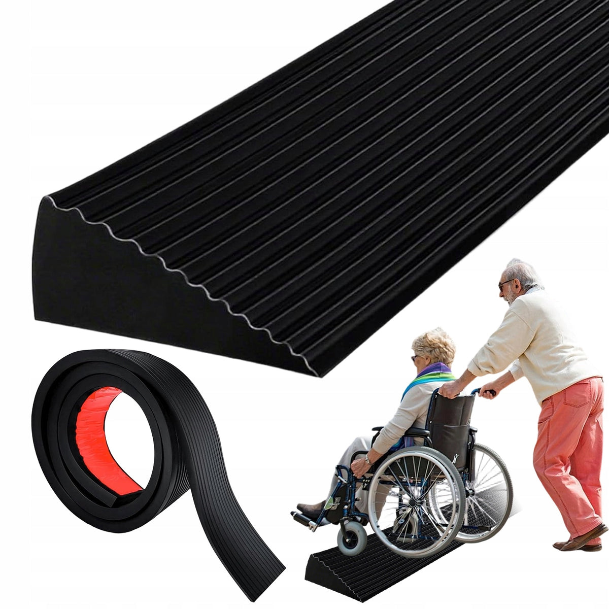 90 CM THRESHOLD RAMP WITH NON-SLIP GROOVES SILICONE THRESHOLD STRIPS