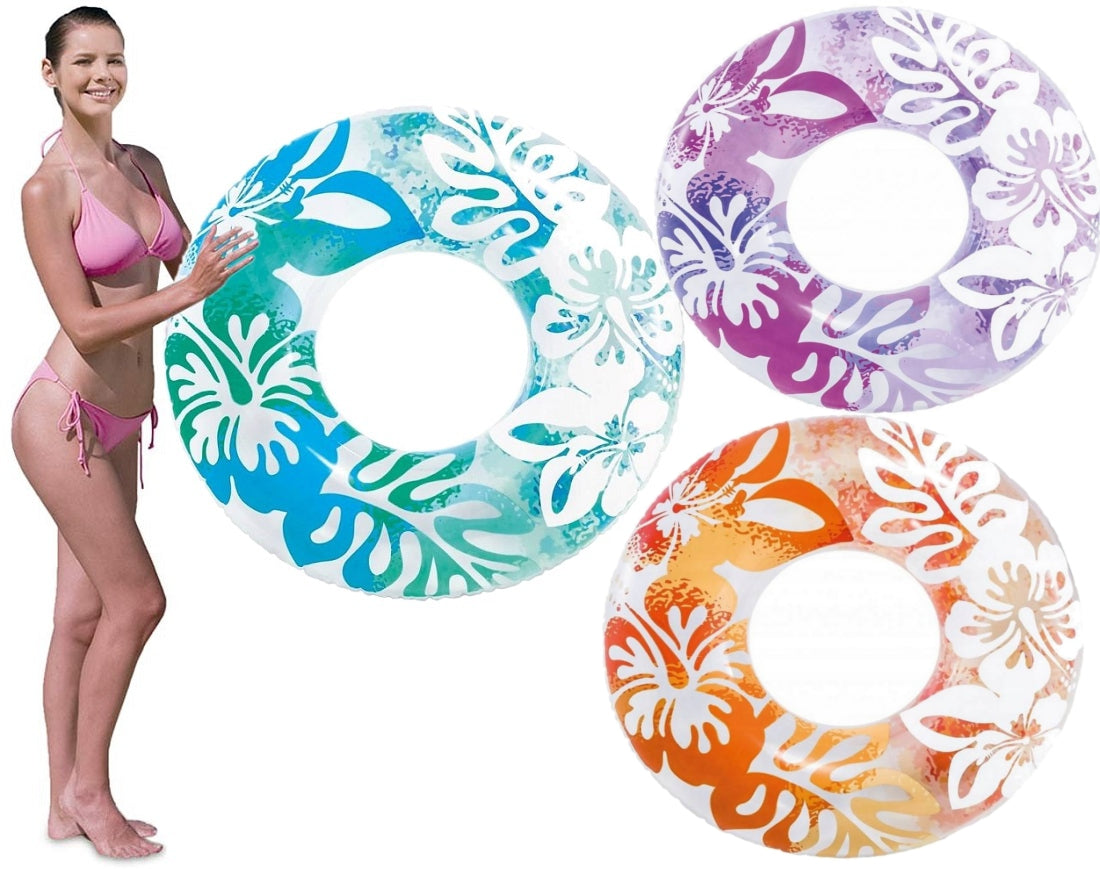 91cm Swimming Wheel Inflatable Tropical Flowers Circle Swimming Pool Lake 59251 Brand Intex