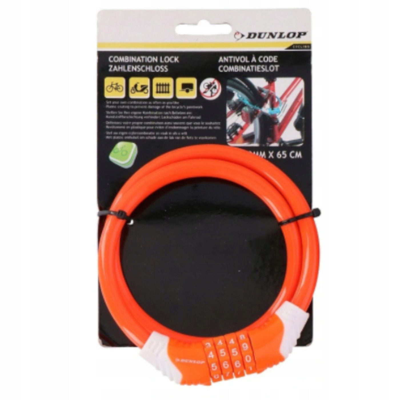 96*DUNLOP Bicycle lock with combination Cable ORANGE