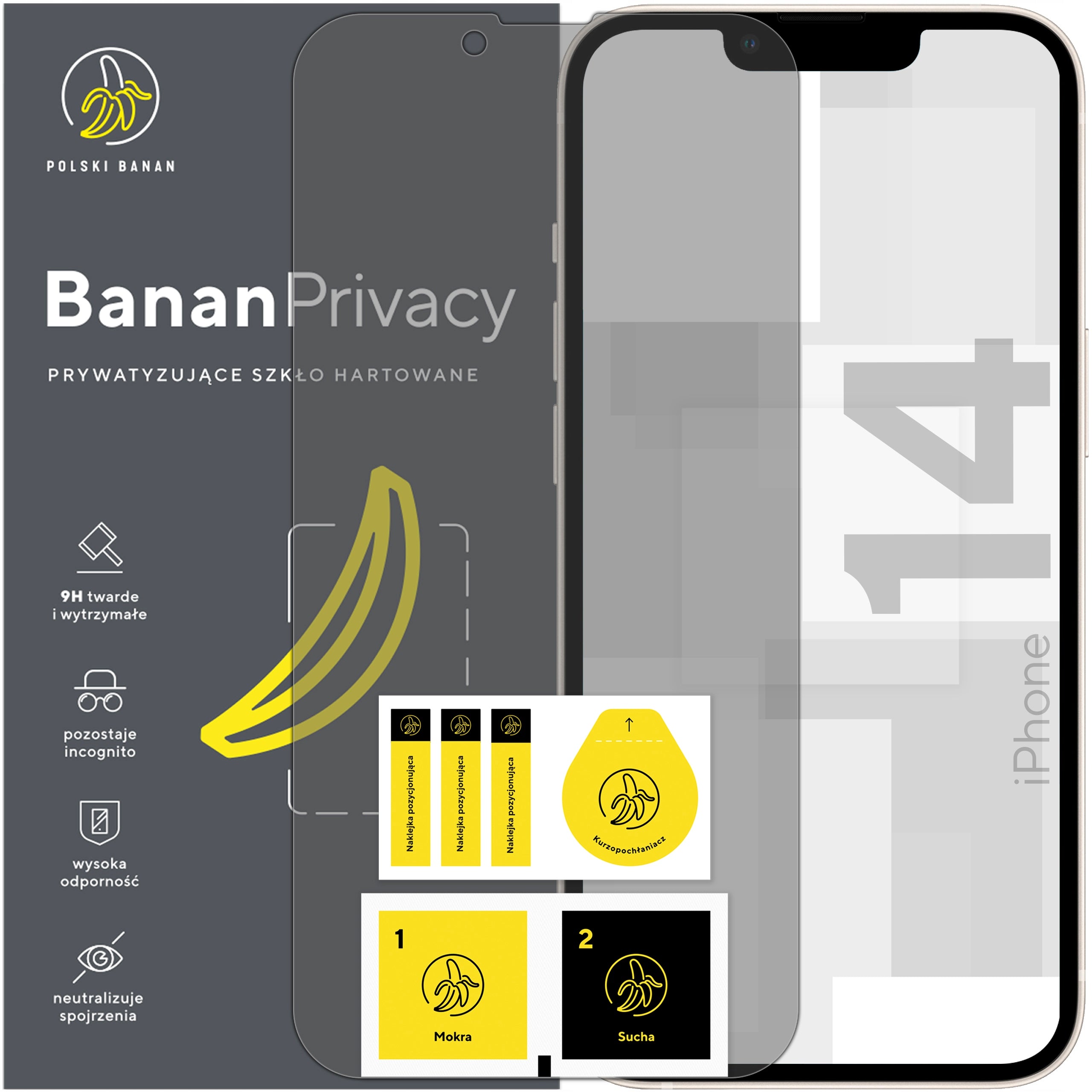 9H BananPrivacy Tempered Glass for Apple iPhone 14