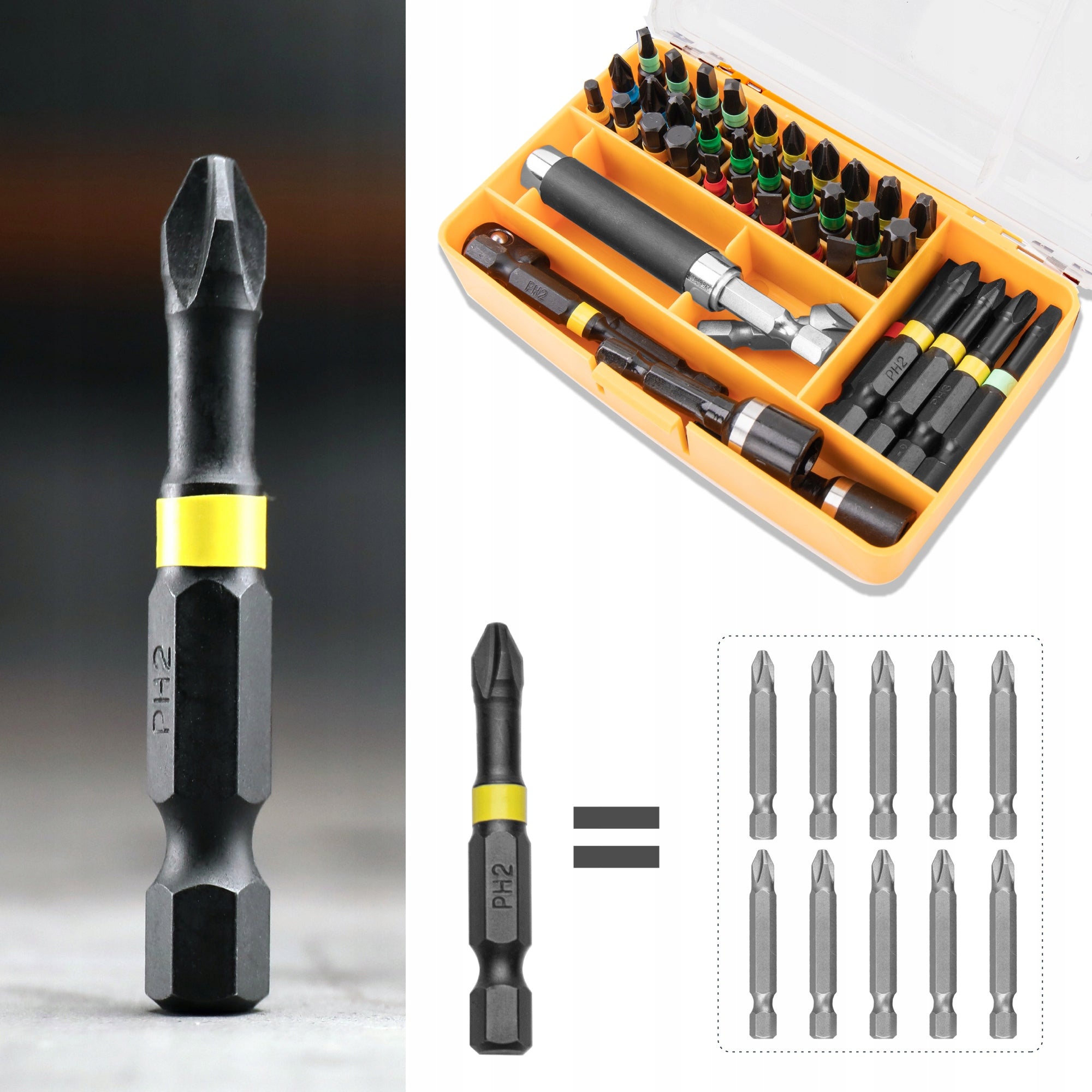 Grąžtų ir atsuktuvų antgalių rinkinys Hi-Spec, 44 vnt., 1/4" šešiakampis, PZ, Torx