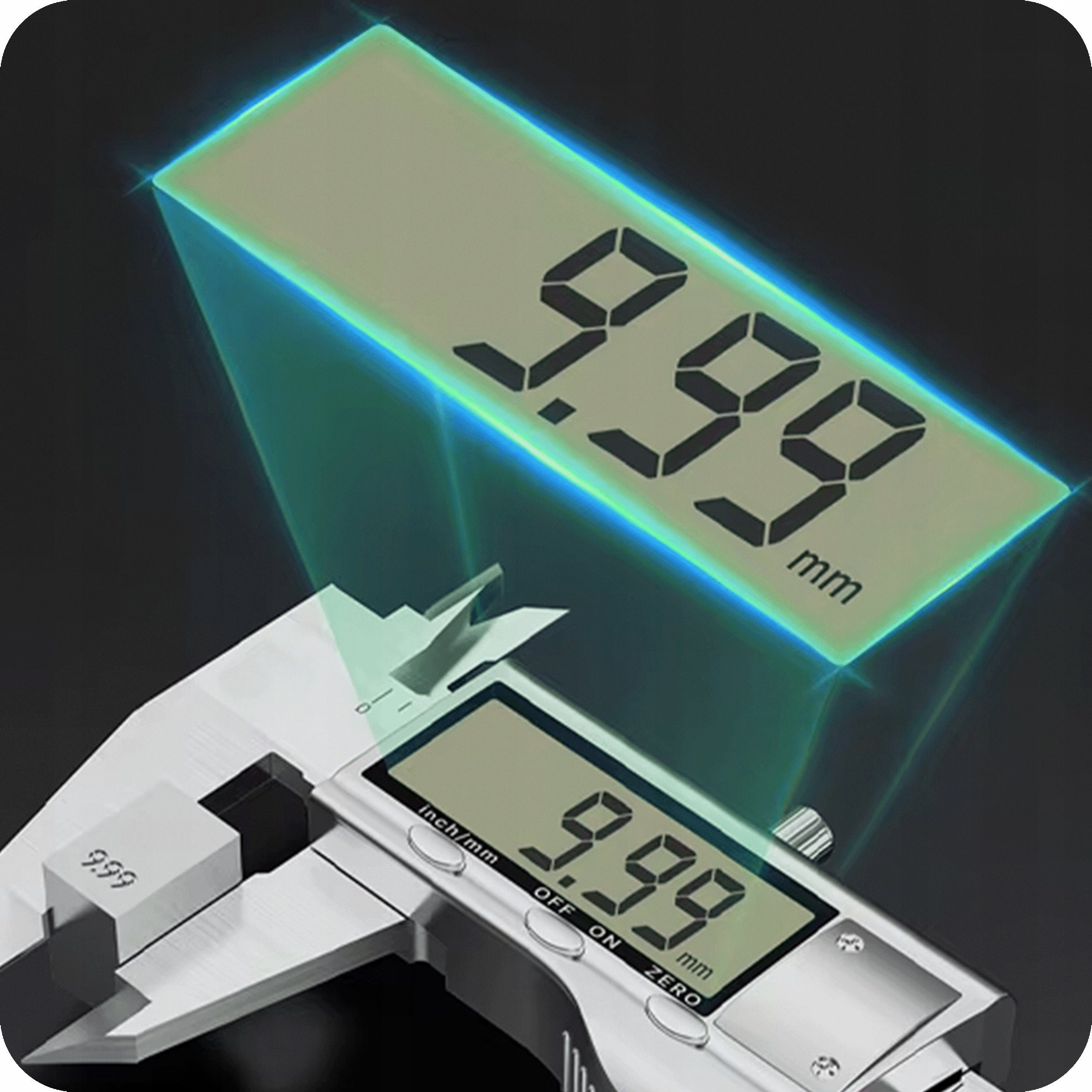 Skaitmeninis metalinis slankmatis 150 mm su LCD ekranu dėkle
