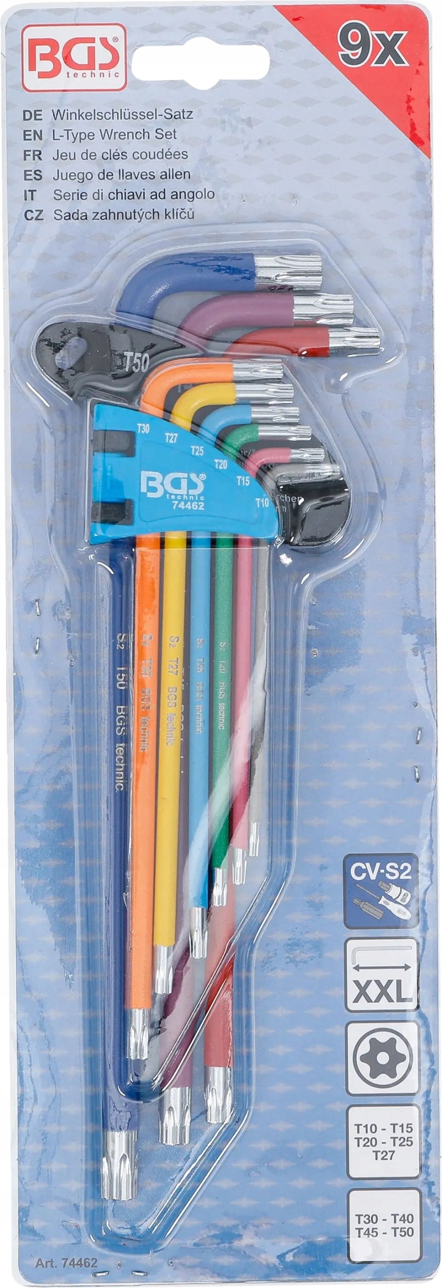 9el. TORX shank wrenches with extra long angle hole T10-T50 BGS-DE Packaging status original