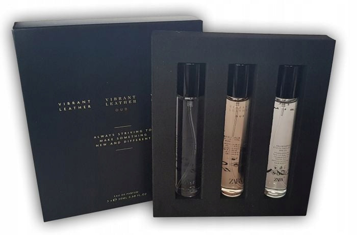 A13 MALE PERFUME ZARA VIBRANT LEATHER , OUD , LEATHER SUMMER , 3x20ml BOX Packaging status original