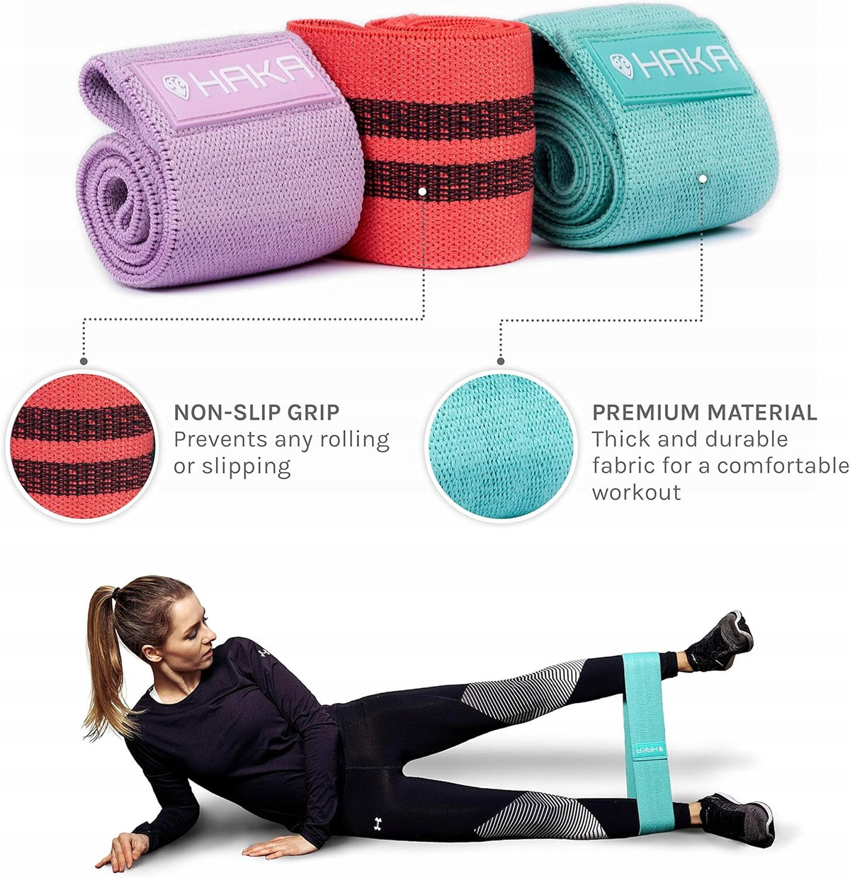 A795 HAKA Booty Bands Exercise Resistance Bands – Set of 3 Manufacturer code B0CBTW79P7