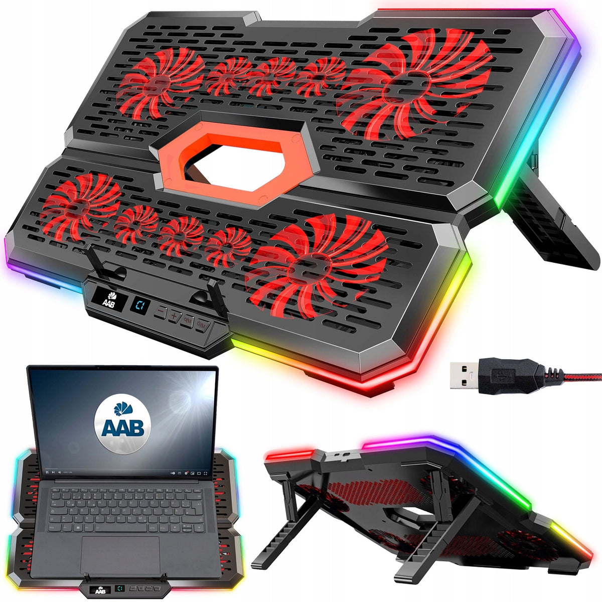 AAB EFFECTUM SILENT COOLING PAD LAPTOP STAND NOTEBOOK RGB 9-17"