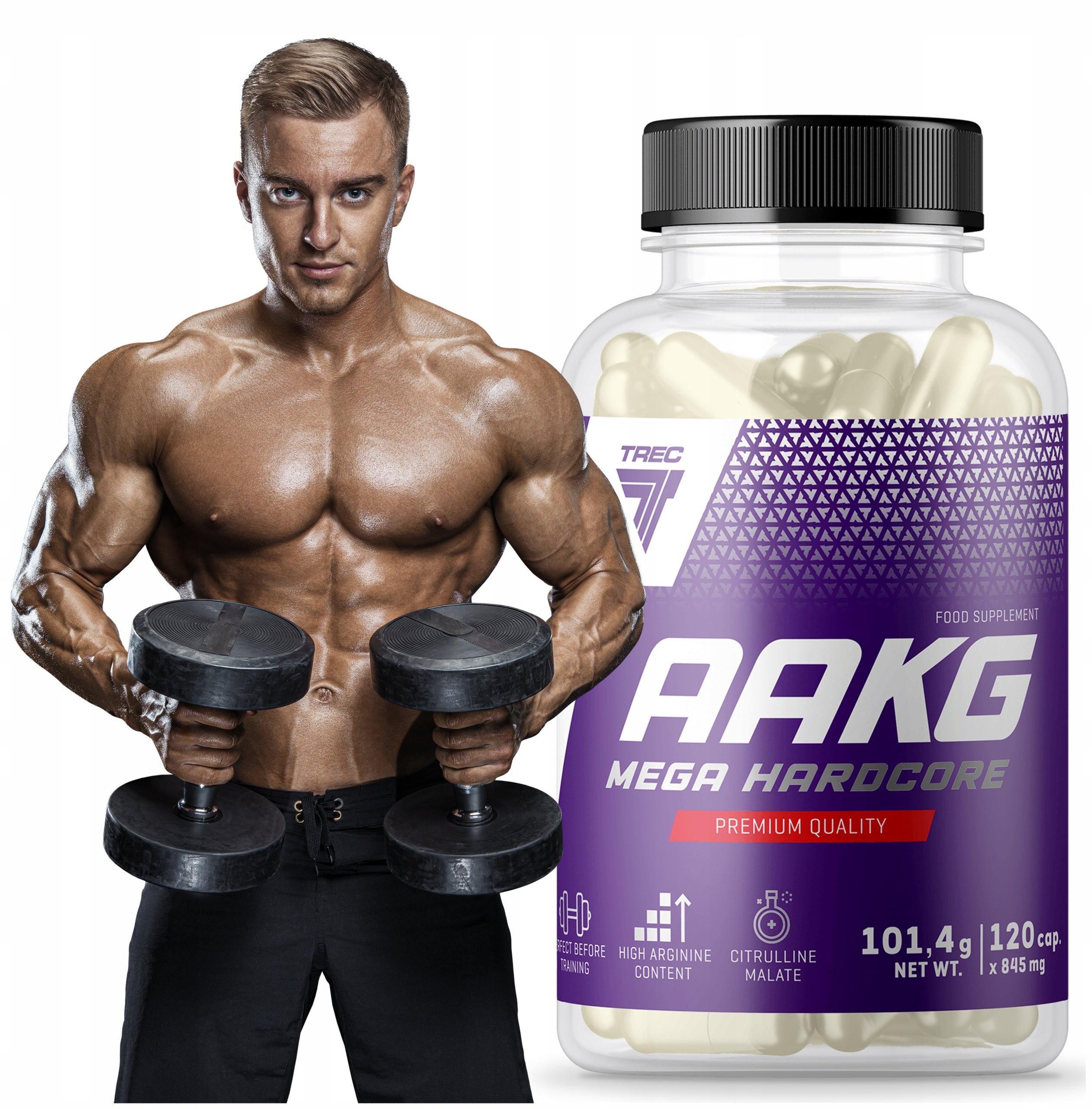 AAKG ARGININA MEGA HARDCORE TREC 120caps. PERFORMANCE STRENGTH IN TRAINING
