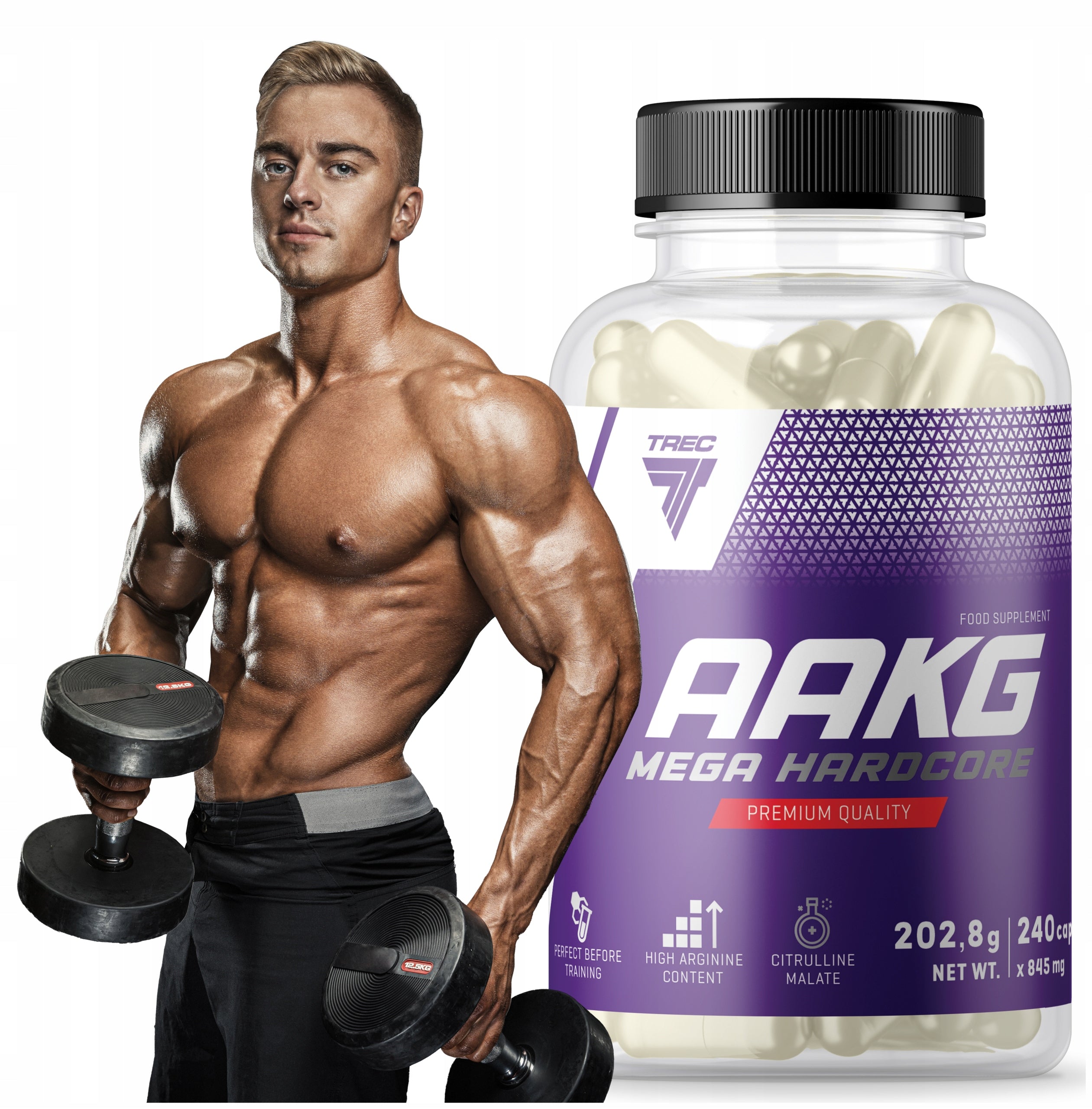 AAKG MEGA HARDCORE TREC 240 caps. ARGININE CITRULLINE PUMP AMINO ACIDS