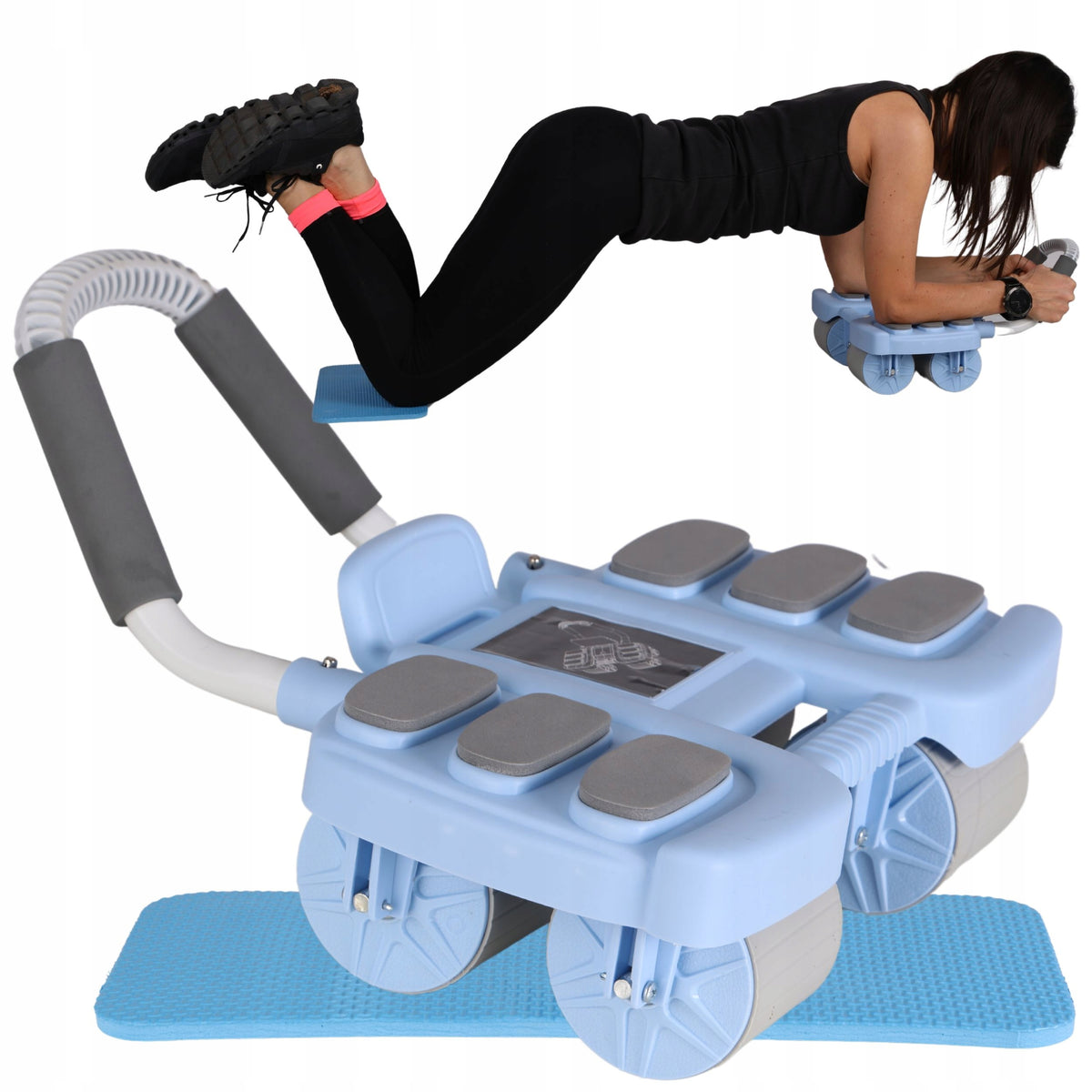 AB roller for abdominal exercises back 4 wheels stable with bounce with mat
