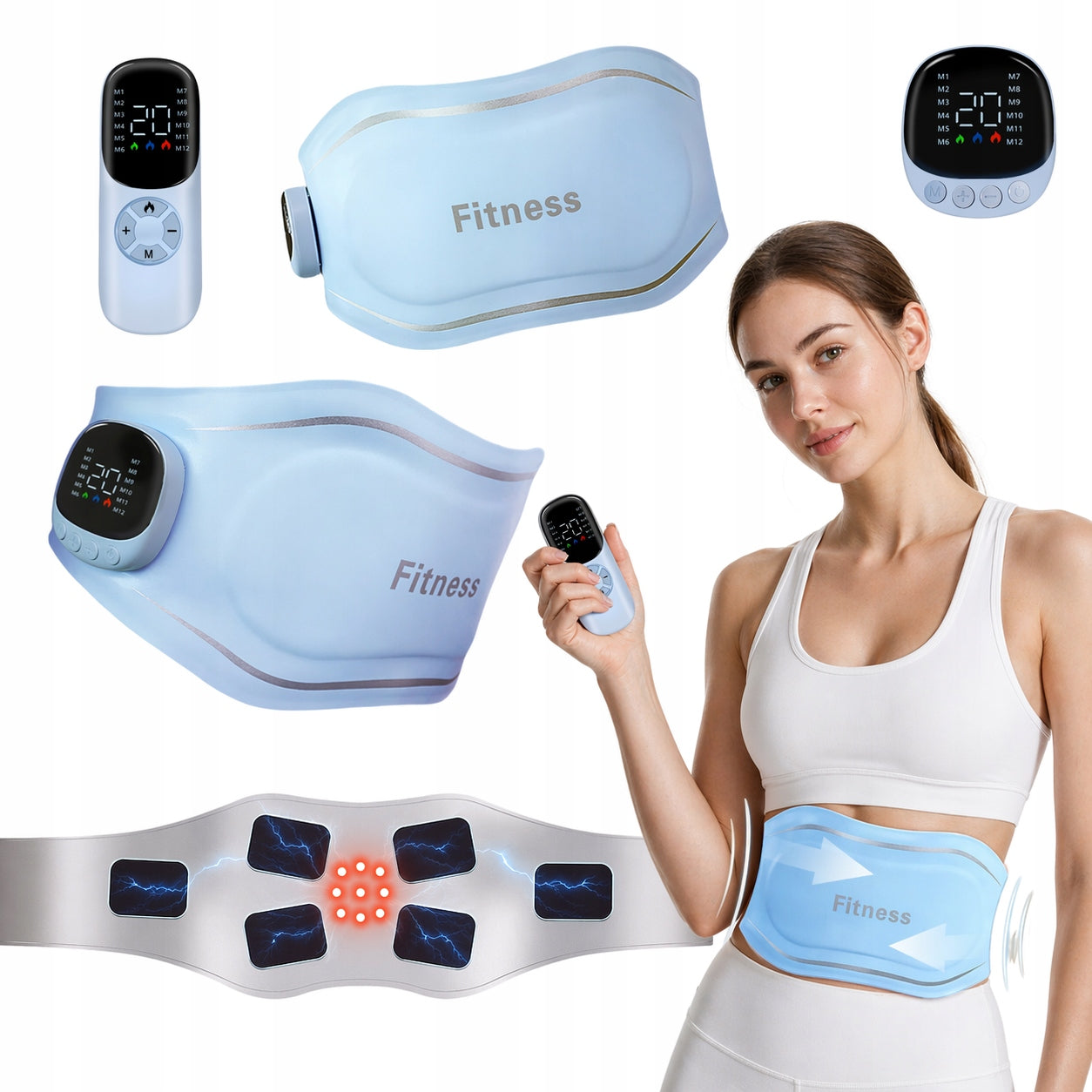 ABDOMINAL AND WAIST MASSAGE BELT EMS TENS WITH HEATING AND RED LIGHT