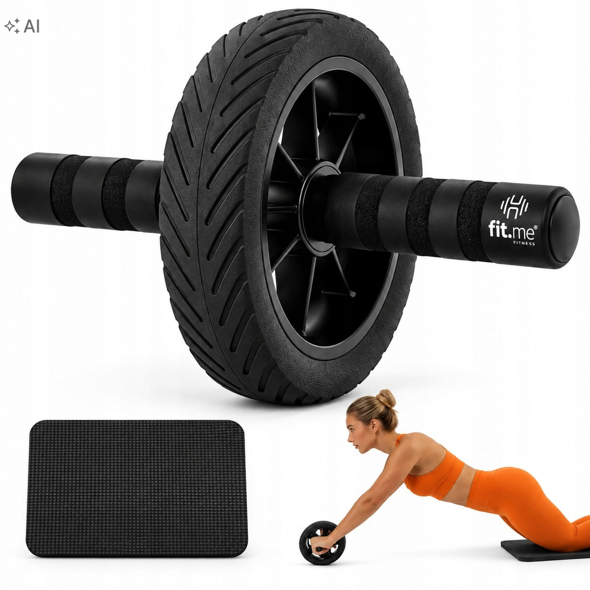 ABDOMINAL EXERCISE WHEEL AB ROLLER WHEEL ANTI-SLIP ROLLER + MAT