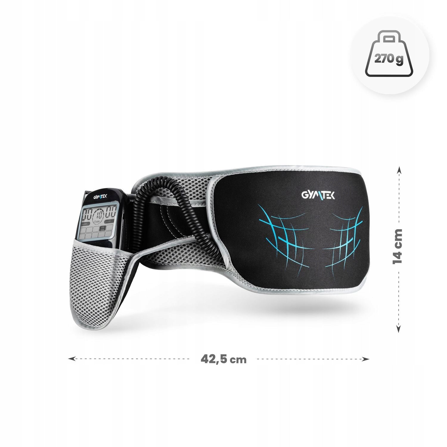 ABDOMINAL MUSCLE ELECTROSTIMULATOR ABDOMINAL MASSAGER SLIMMING BELT GYMTEK Product width 14 cm