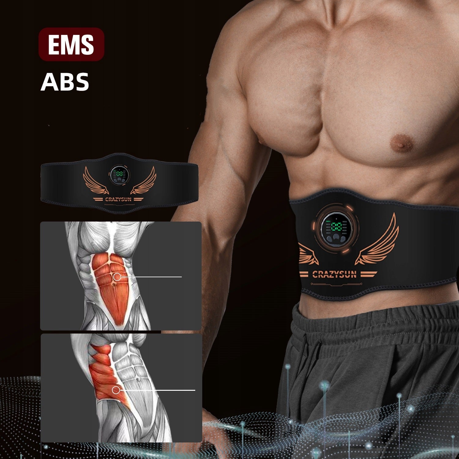 ABDOMINAL MUSCLE ELECTROSTIMULATOR LynkCust EMS 10MODES SLIMMING BELT Brand LynkCust