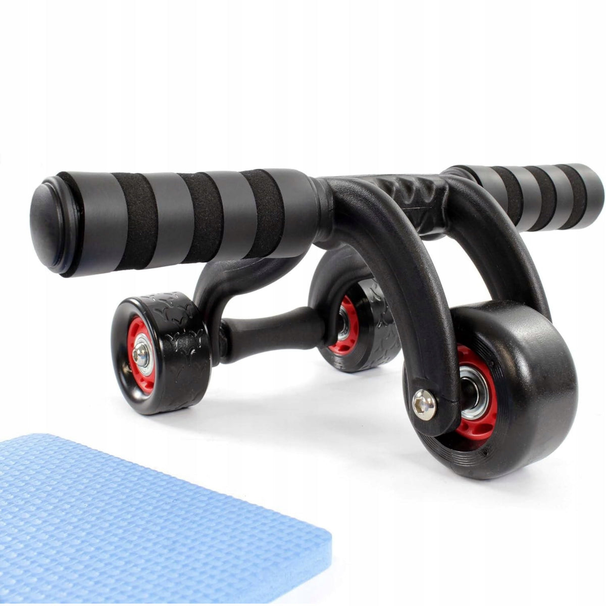 ABDOMINAL MUSCLE EXERCISE ROLLER WHEEL + Knee Mat 3 Wheels BLACK