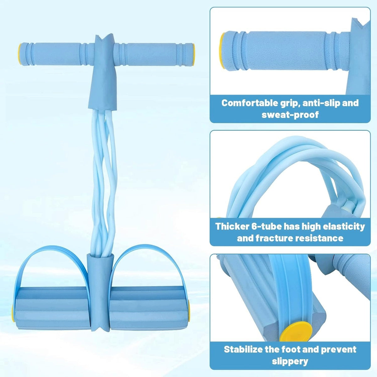 ABDOMINAL TRAINER WITH PEDALS AND ELASTIC CORD FOR EXERCISING AT HOME