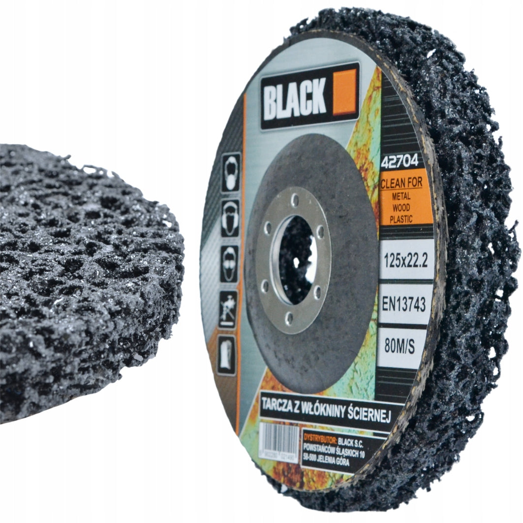 ABRASIVE DISC WIRE BRUSH FOR RUST REMOVAL NONWOVEN METAL INOX 125 BLACK Hole diameter 22,2mm