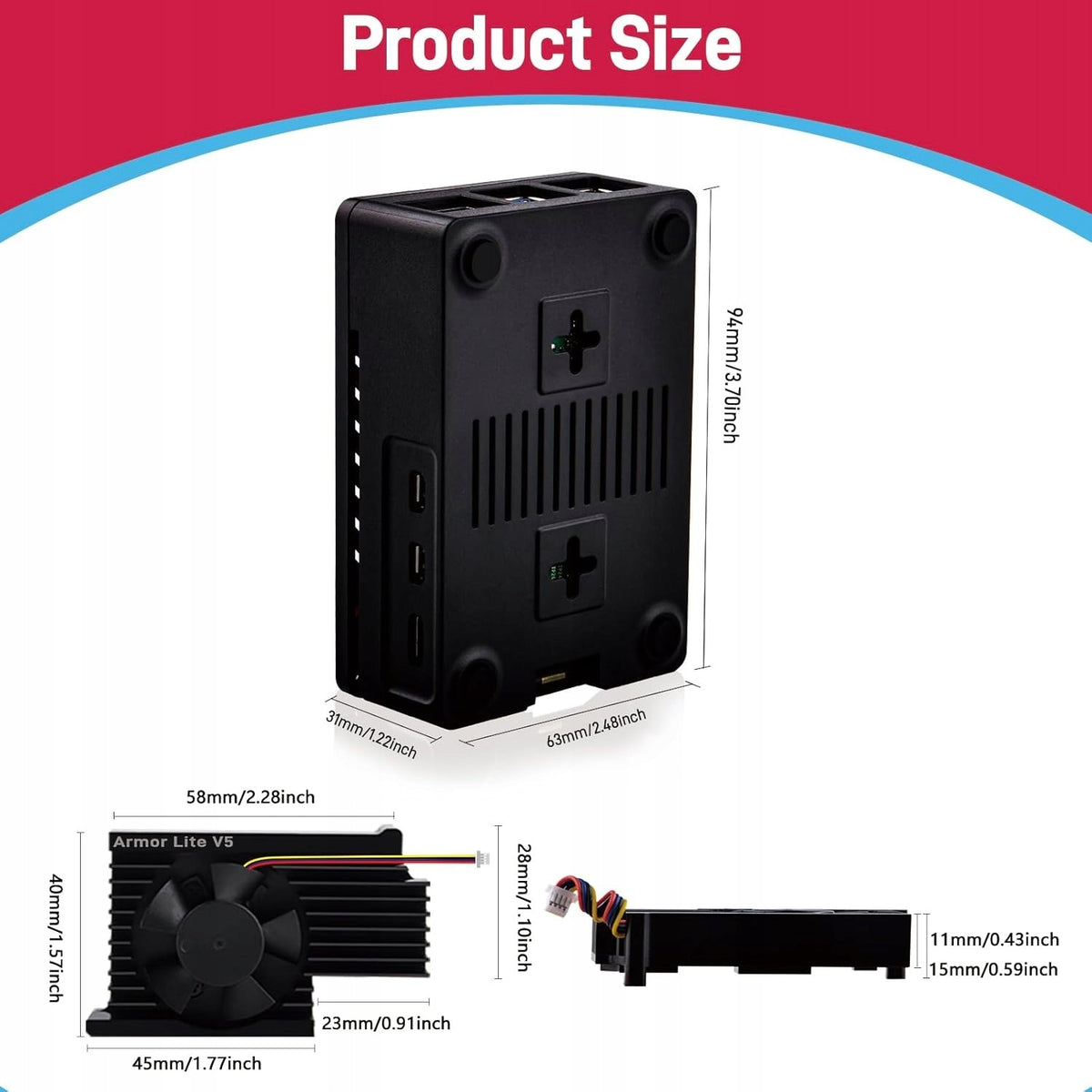 ABS Case for Raspberry Pi 5 with ARMOR LITE V5 Cooling and PWM Fan Manufacturer code 5908040694720