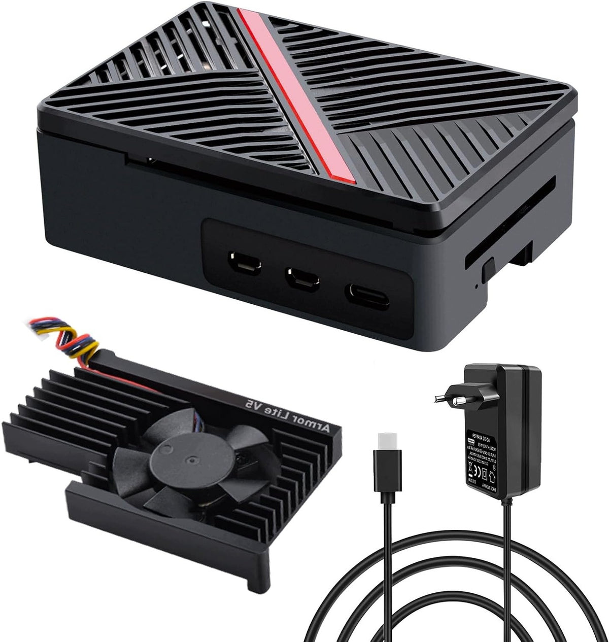 ABS HOUSING UP TO PI 5 WITH USB C 27W POWER SUPPLY WITH ACTIVE COOLING V5