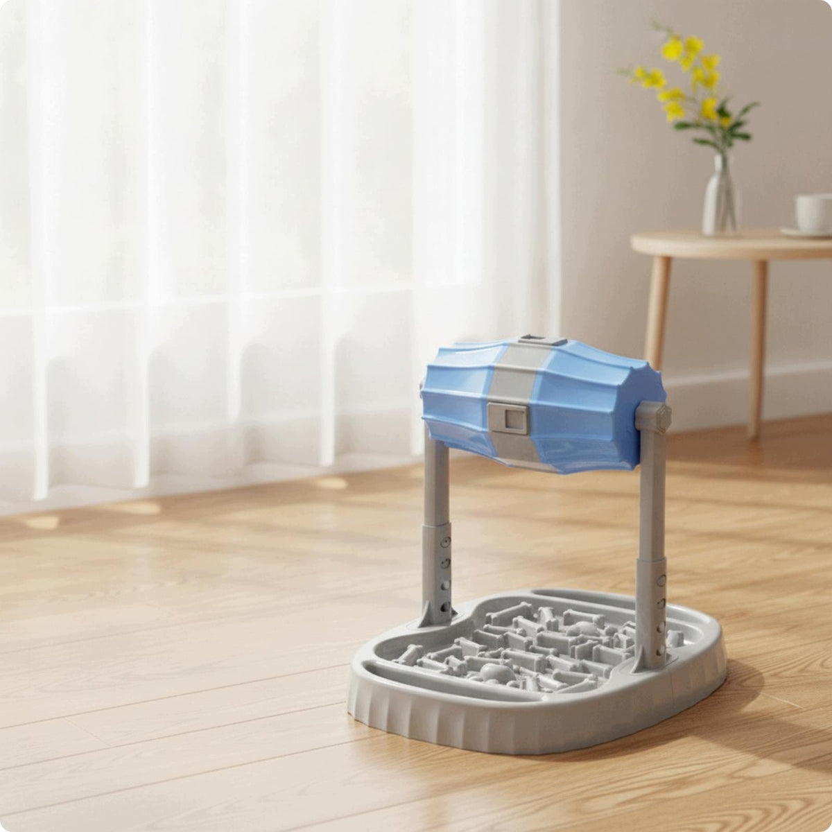 ABS Interactive Slow Feeder Bowl Rotating Puzzle Food Blue Barrel