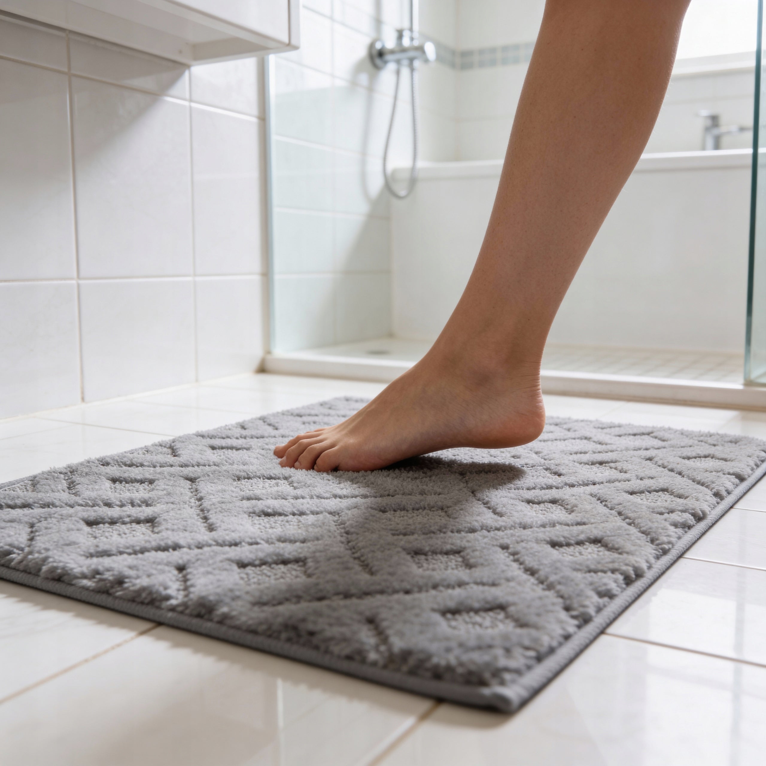ABSORBENT BATHROOM RUG 60x40 GREY NON-SLIP SOFT MICROFIBER Brand Rodeno