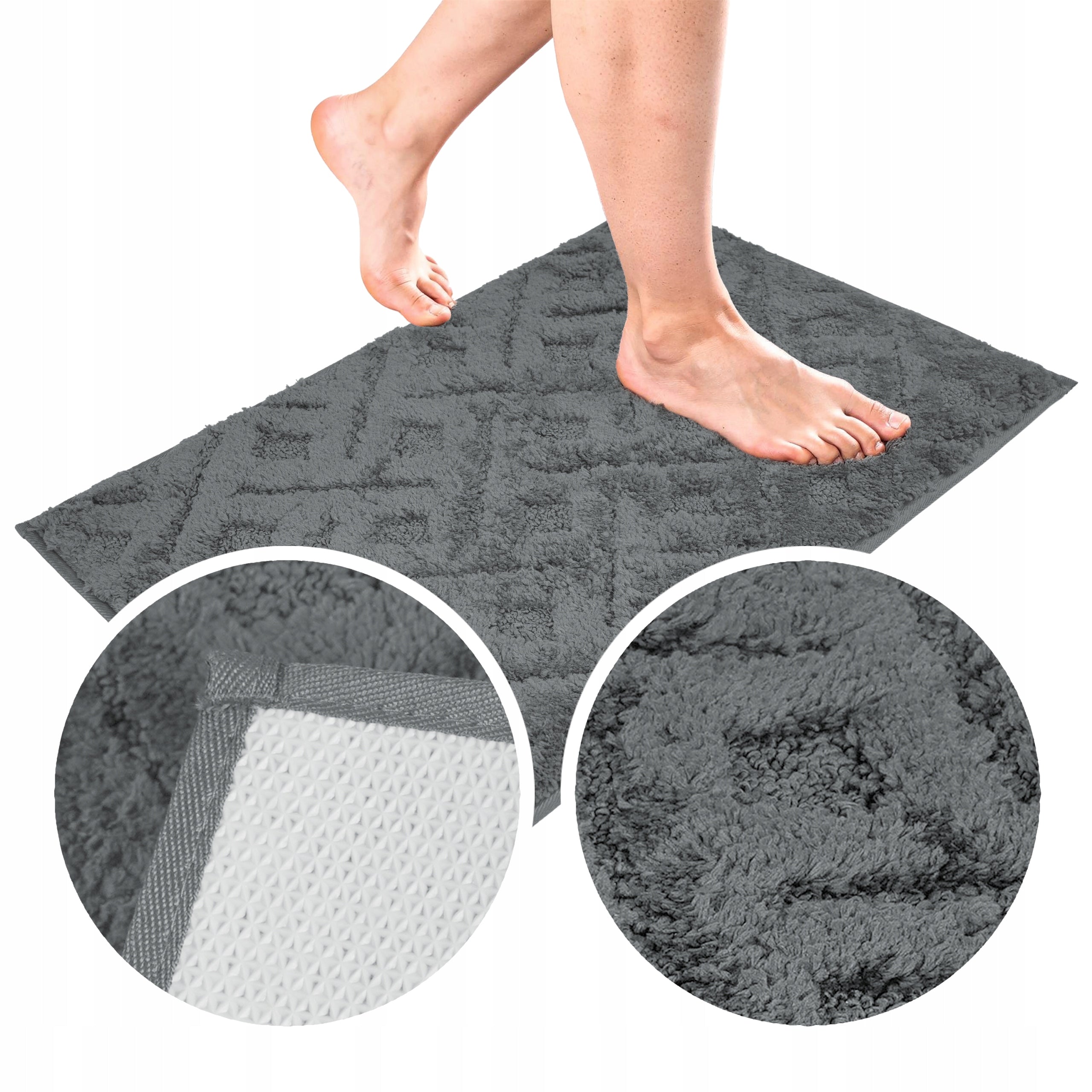 ABSORBENT BATHROOM RUG 60x40 GREY NON-SLIP SOFT MICROFIBER