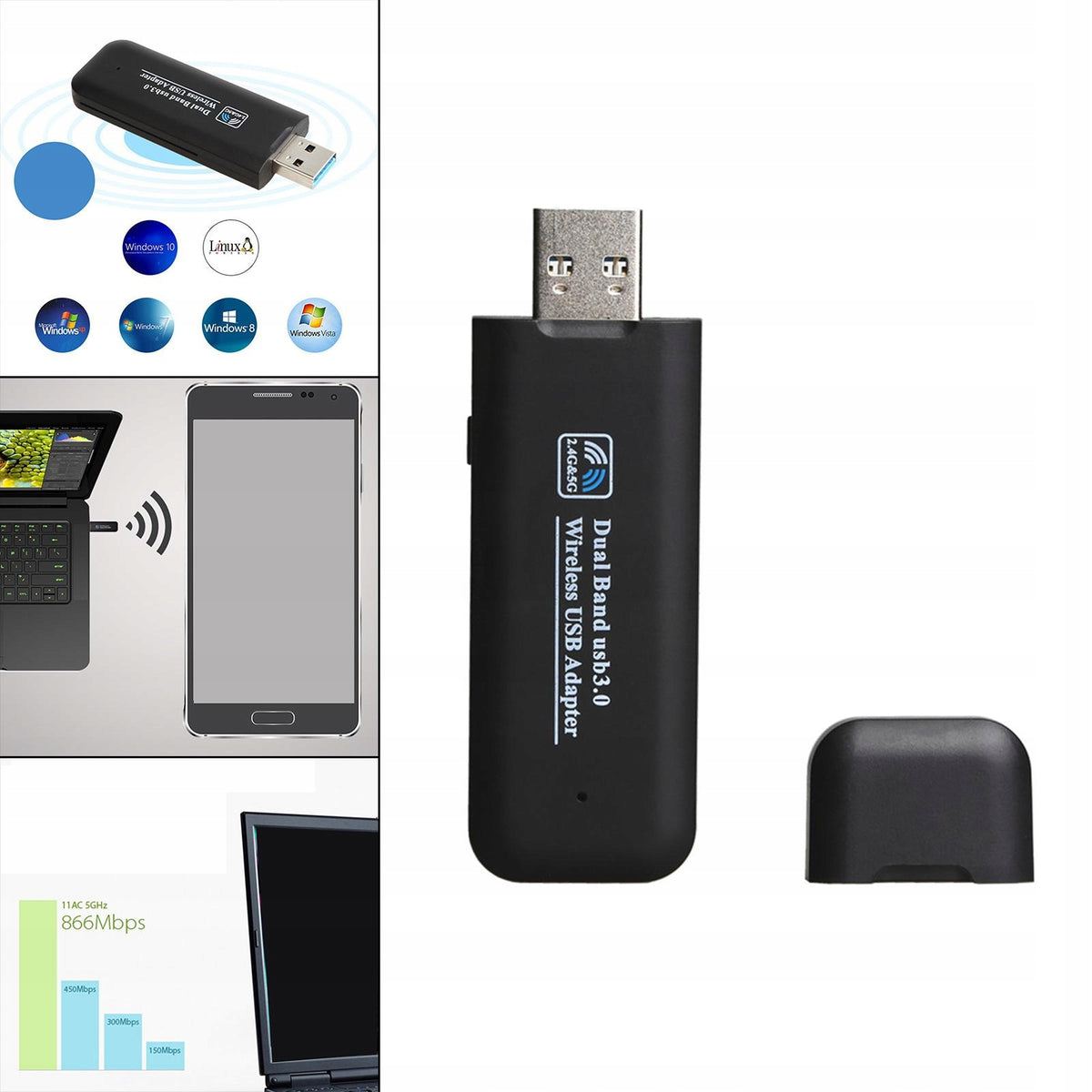 AC 1200Mbps Dual Band Adapter USB WiFi Dongle Wireless Network Card 5GHz &