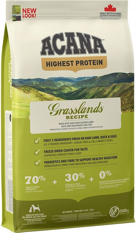 ACANA GRASSLANDS DOG 11.4KG + FREEBIE