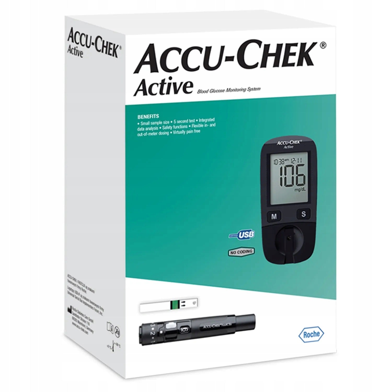ACCU-CHEK ACTIVE GLUCOSE METER + TEST STRIPS + FASTCLIX LANCET Medical device yes
