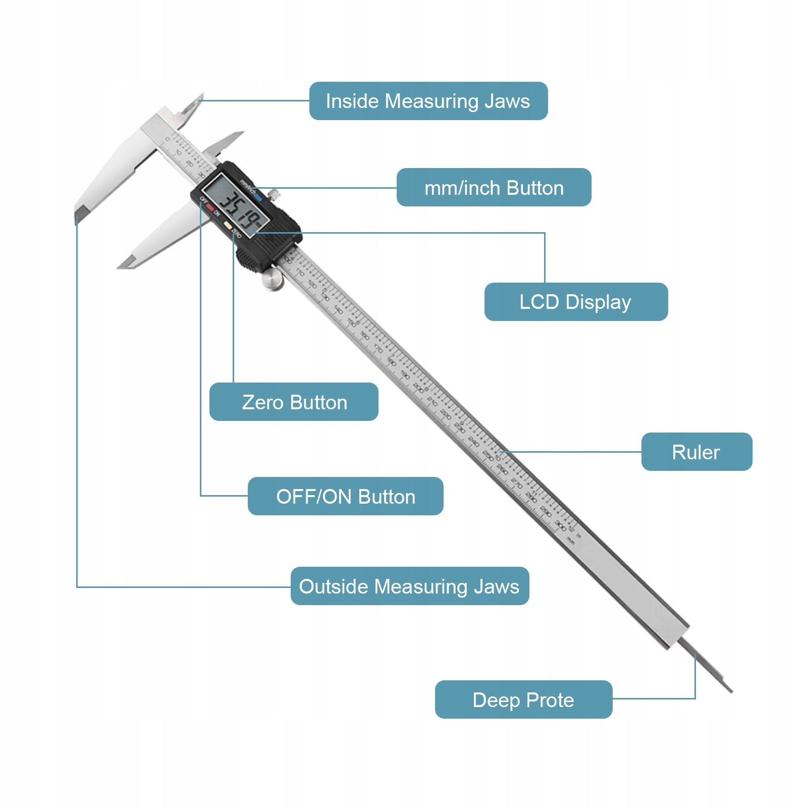 ACCURATE STAINLESS STEEL ELECTRONIC CALIPER DIGITAL 0-300mm +ETUI Measurement accuracy 0.01 +/- mm