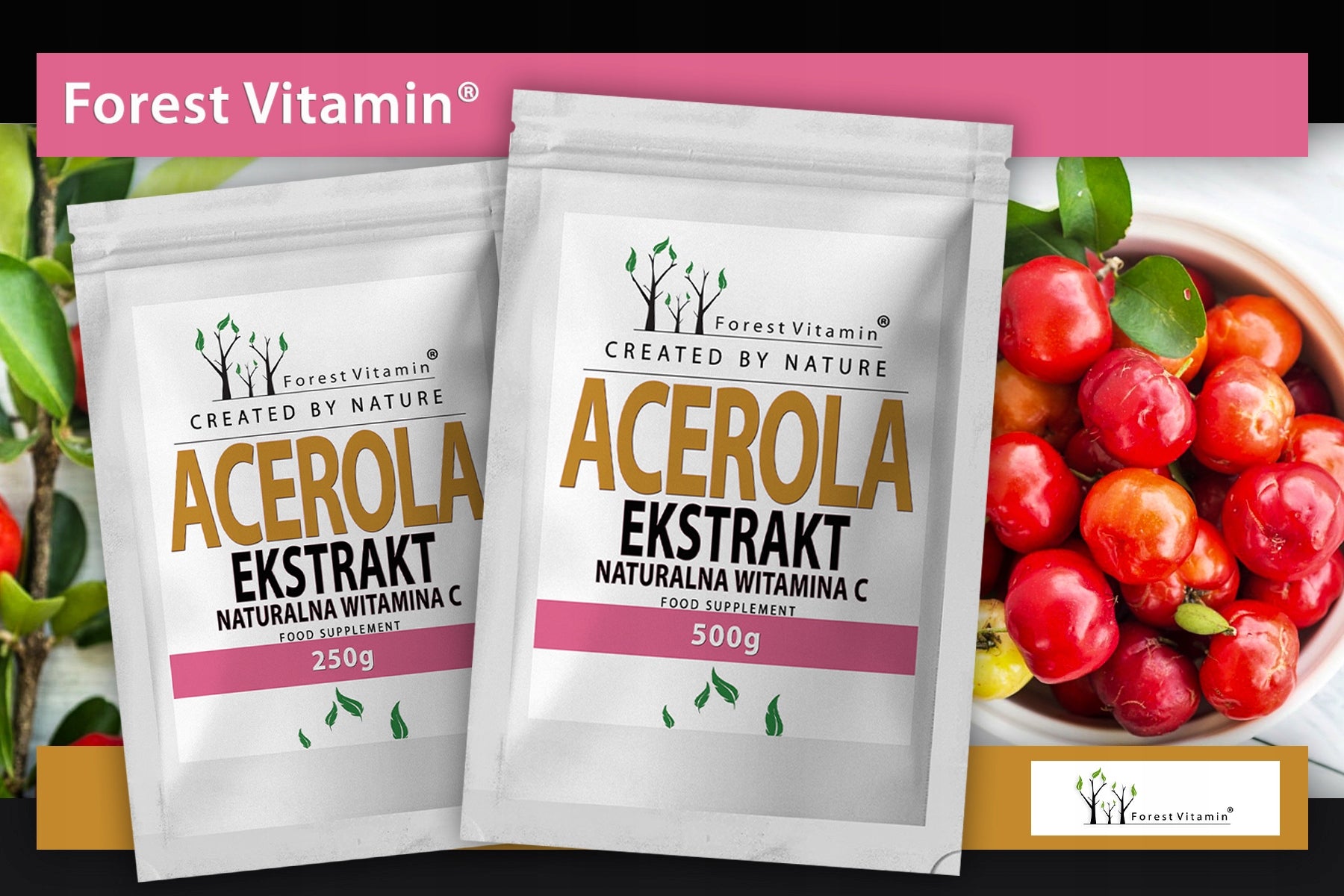 ACEROLA POWDER 500g NATURAL VITAMIN C STRONG PURE VEGE Brand Forest Vitamin