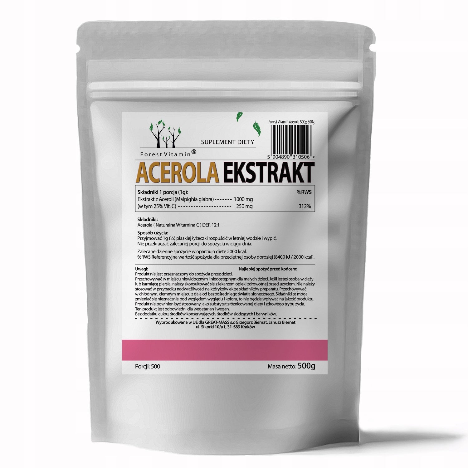 ACEROLA POWDER 500g NATURAL VITAMIN C STRONG PURE VEGE Packaging status original