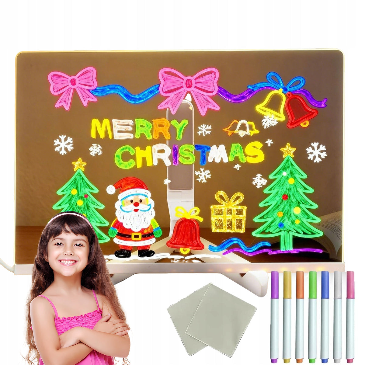 ACRYLIC LED DRAWING BOARD ILLUMINATED PENS 30x20CM STAND SET