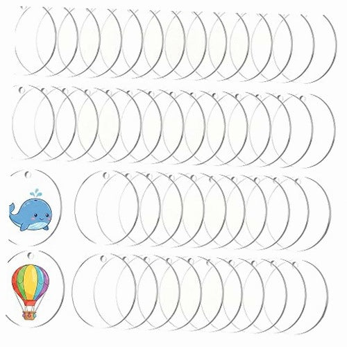 ACRYLIC ROUND DISCS FOR PAINTING TRANSPARENT 5 CM 50 PCS.