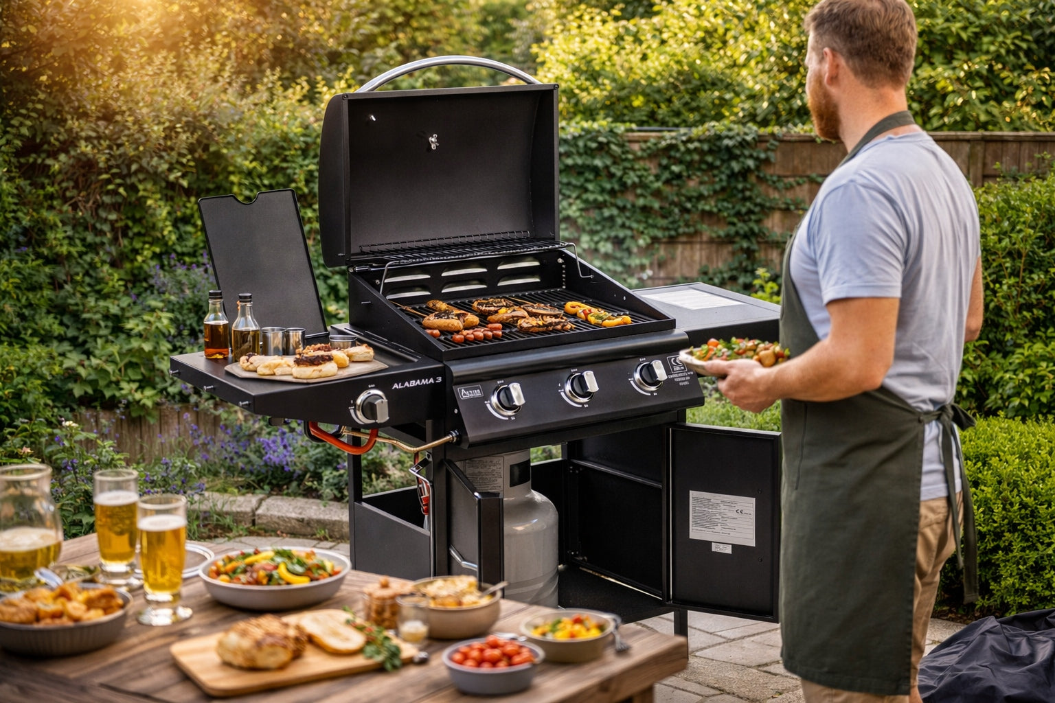 ACTIVA GARDEN GAS GRILL ALABAMA 3 12,8 kW + COVER, CAST IRON GRATE Manufacturer code 19789GD