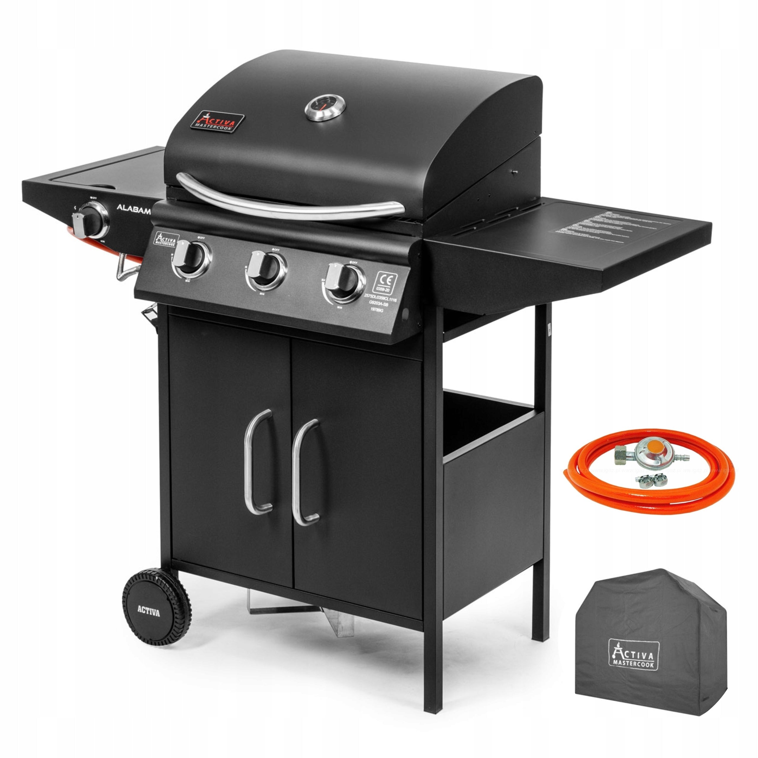 ACTIVA GARDEN GAS GRILL ALABAMA 3 12,8 kW + COVER, CAST IRON GRATE Packaging status original