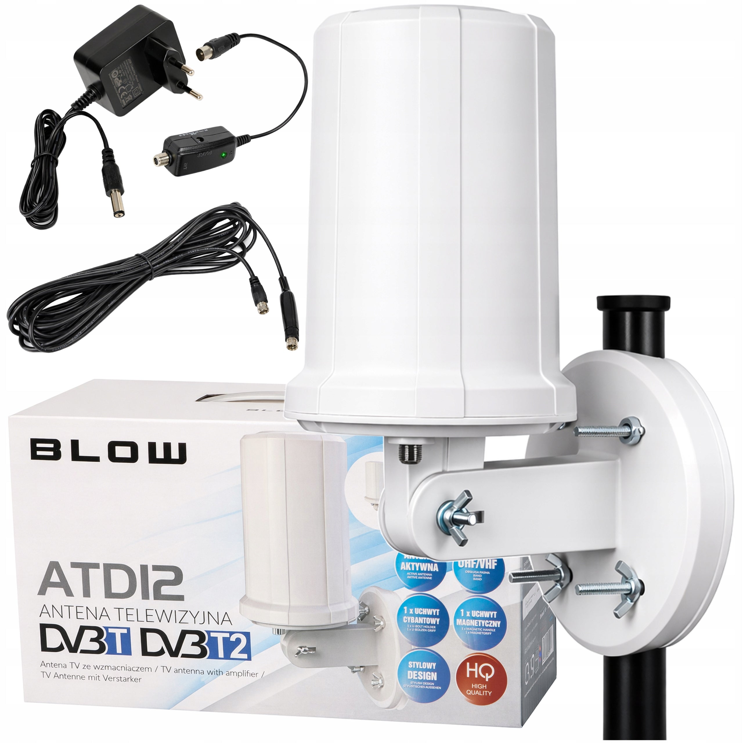 ACTIVE ANTENNA DVB-T2/DVB-T FULL HD WITH 360° OMNIDIRECTIONAL EXTERNAL AMPLIFIER